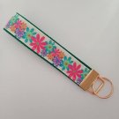 Green and pink flower key fob wristlet
