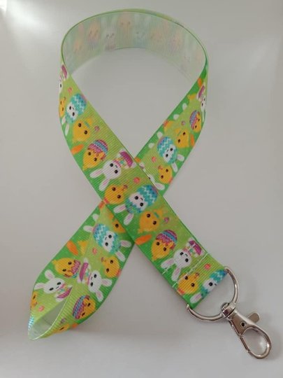 Green Easter bunny and chicken lanyard