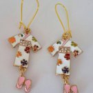 Asian style gold white flower enamel kimono charm earrings
