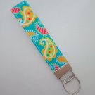Paisley print key fob wristlet