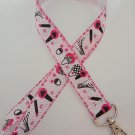 Pink and black make-up / cosmetics lanyard / ID holder / badge holder
