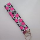 Pink and black rose print key fob wristlet