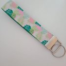 Pink and green tropical / flamingo lanyard / ID holder / badge holder