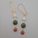 Gold white green and pink dot fashion earrings