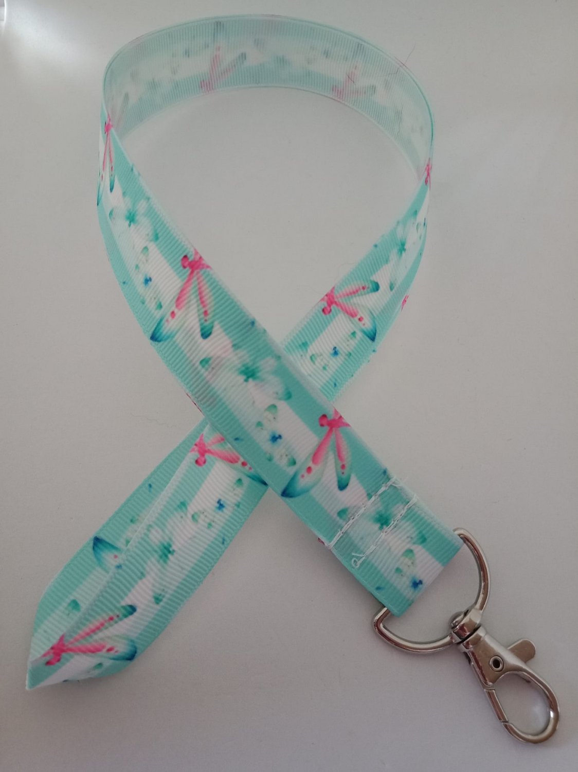 Light blue dragonfly print lanyard / ID holder / badge holder