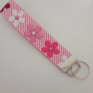 Pink ribbon flower / cancer support key fob wristlet