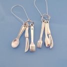 Knife fork and spoon charm silver earrings