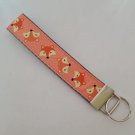 Orange fox print key fob wristlet / bag accessory / keychain
