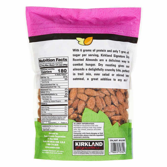 Kirkland Signature Dry Roasted Almonds Seasoned with Sea Salt 2.5 LB 40oz Kosher
