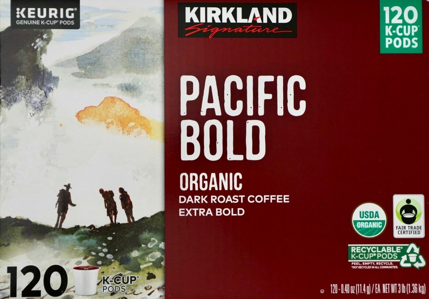 Kirkland Signature Organic Pacific Bold Dark Roast Coffee KCup 120