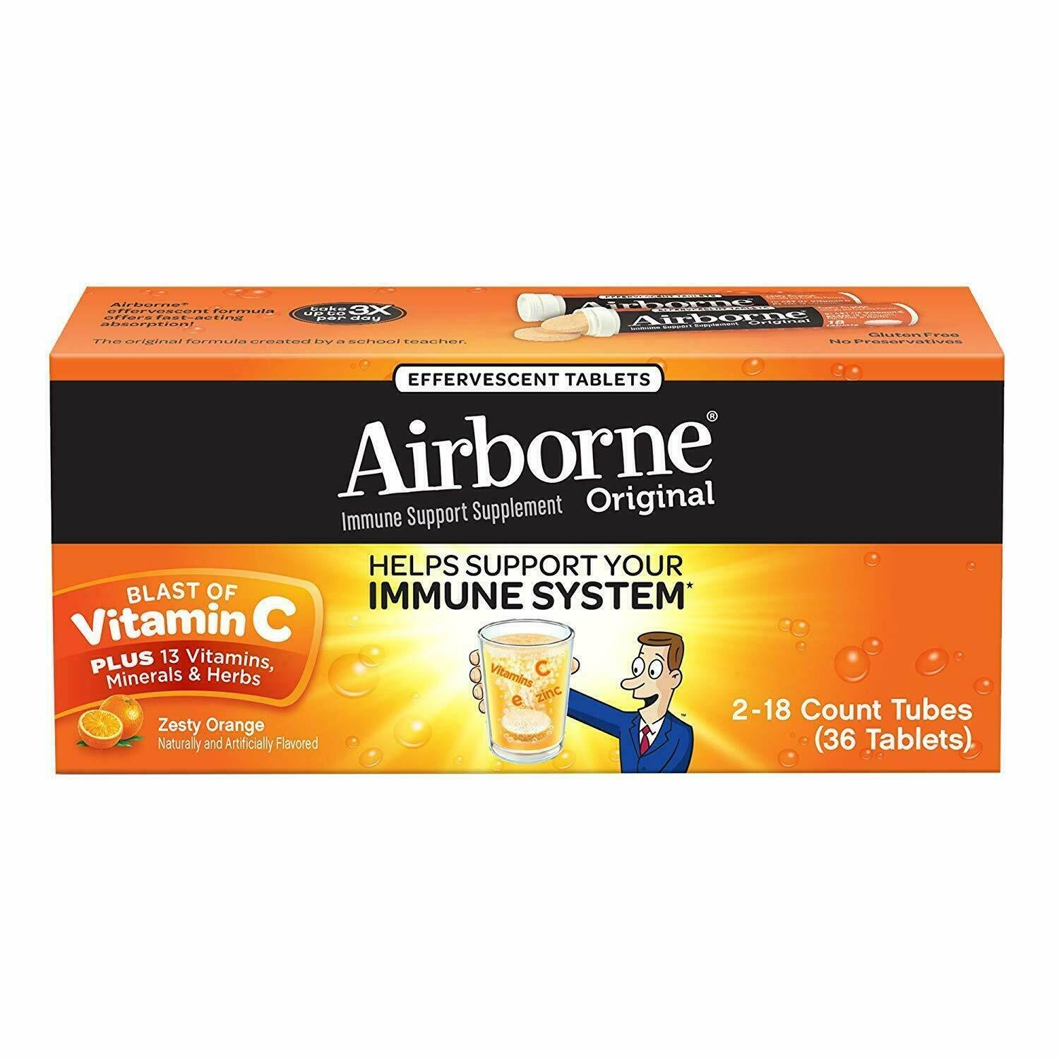 Airborne Zesty Orange 1000mg Vitamin C+ Immune System Support 36 Tablets 03/2024