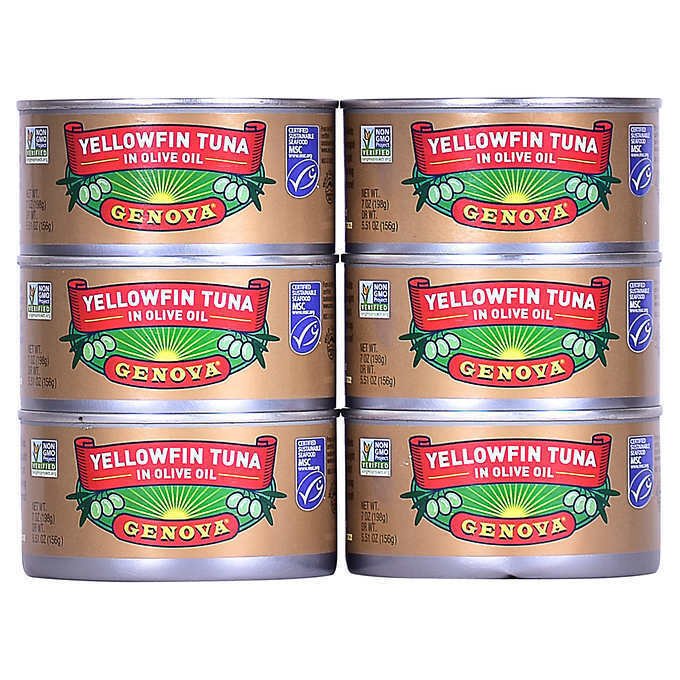 12 x Genova Yellowfin Tuna in Olive Oil 7oz Pull Tab Tin Can Fish 2x6