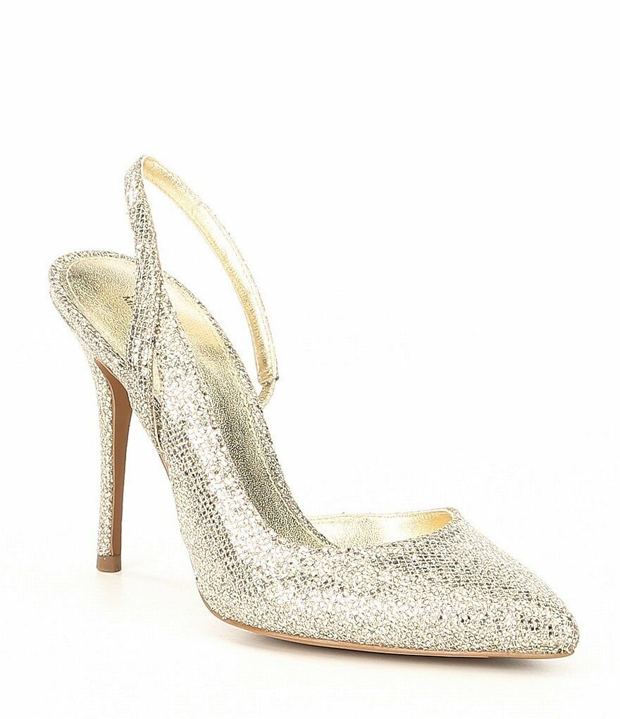 Michael Kors Eliza Pump Silver /Sand Glitter Sling Back Women's Dress Shoes 7.5M