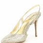 Michael Kors Eliza Pump Silver /Sand Glitter Sling Back Women's Dress Shoes 7.5M