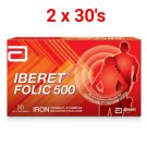 2 x 30's Iberet Folic 500 Vitamin C & B Complex Iron Deficiency Anemia Pregnancy