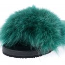 Turquoise woman fur slides, handmaded size 8 US / 38 EU