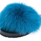 Blue woman fur slides, handmaded size 7 US / 37 EU