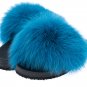 Blue woman fur slides, handmaded size 11 US / 41 EU