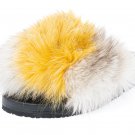 White yellow woman fur slides, handmaded size 7 US / 37 EU