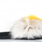 White yellow woman fur slides, handmaded size 8 US / 38 EU