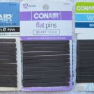 12 Conair Brown Velvet Touch Flat Wide Metal Pins Slides Brunette Matte Finish