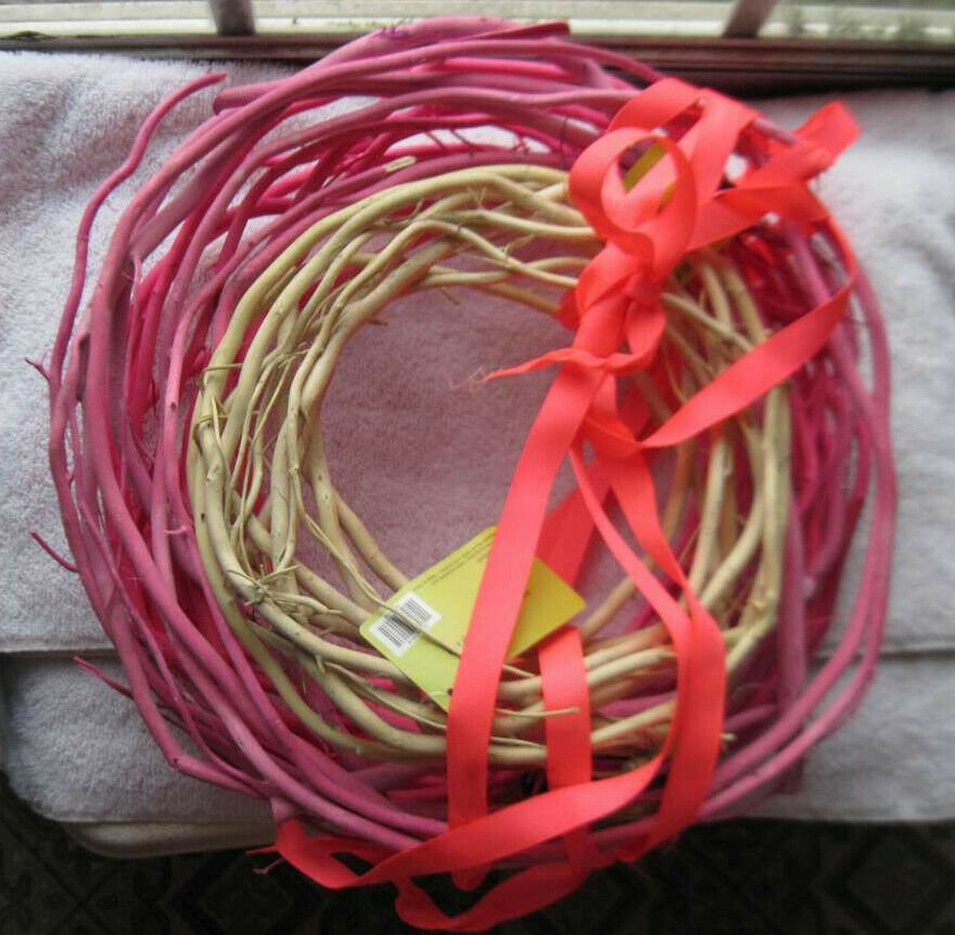 3 Dyed Pink White Bundled Rounded Sticks Wreath Sweet Garden Spring Shop Craft