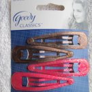 4 Goody Classics Glittery Epoxy Covered Metal Hair Snap Clips Magenta Pink Brown