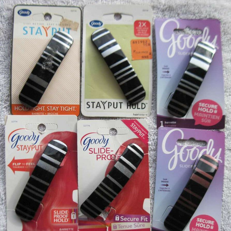 Goody Stay Put Slideproof Secure Fit Hair Barrette Black Striped Silver Maroon