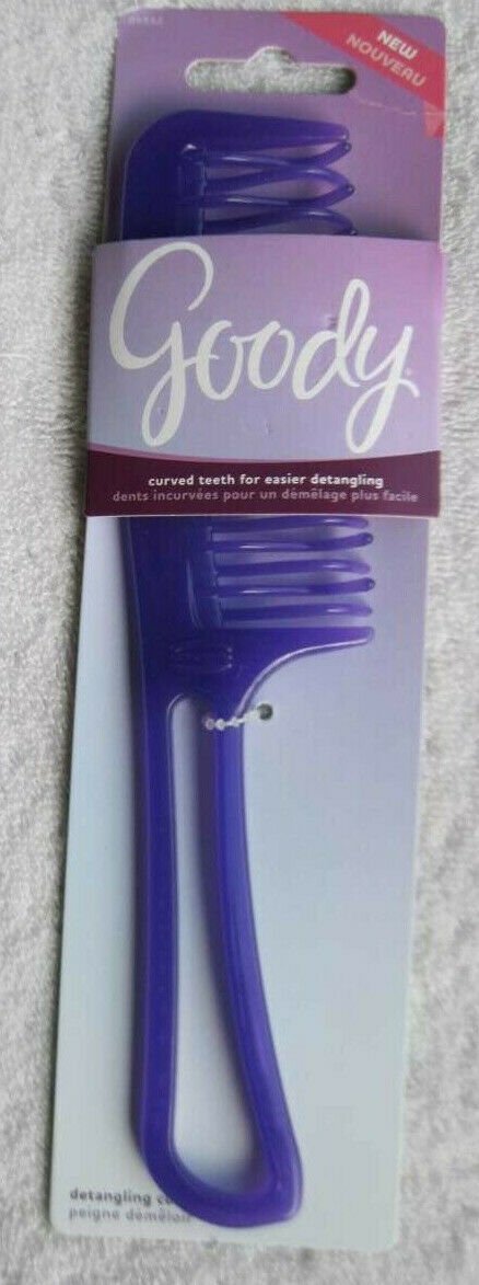Goody Purple Plastic Frame Handle Curved Wide Teeth Detangling Hair Comb Wet Dry