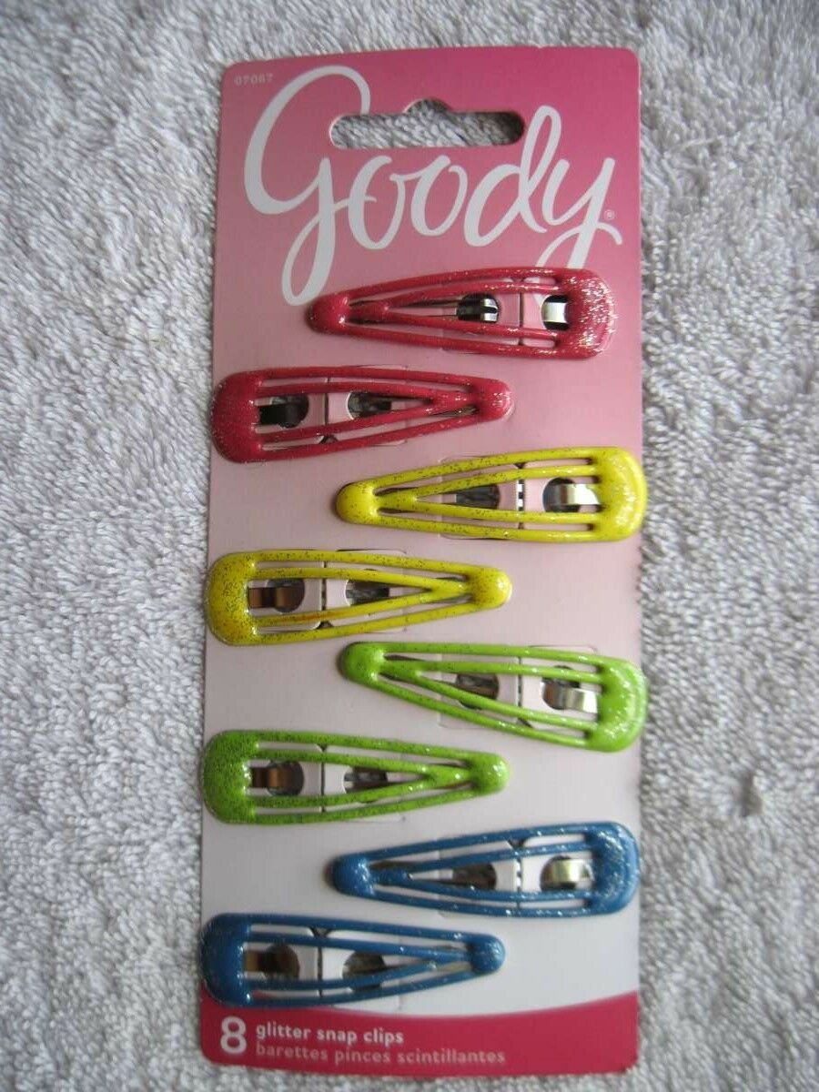 8 Goody Double Bar Glitter Epoxy Covered Metal Hair Snap Clips Blue Green Pink