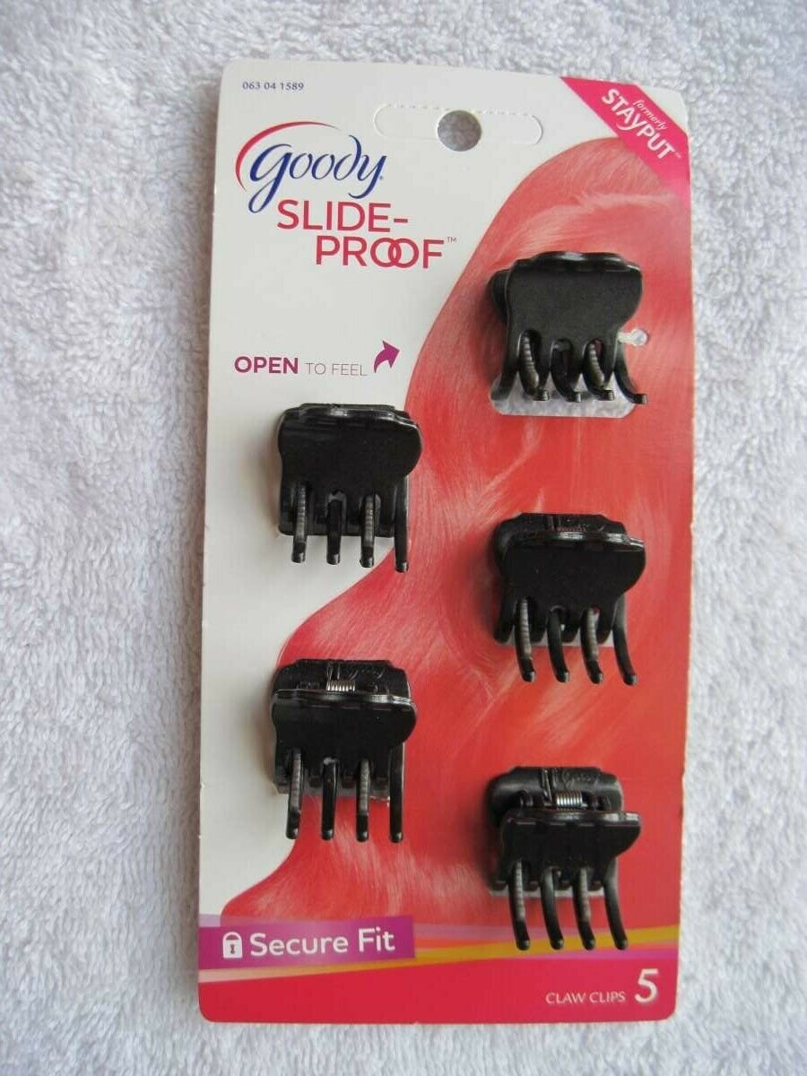 5 Goody Slideproof Secure Fit Claw Clips Mini Hair Jaw Gray Black Stay Put Clip