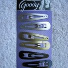 6 Goody Large Metallic Silver Gold Sparkly Black Metal Snap Hair Clips Contour
