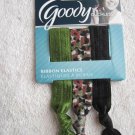 3 Goody Ribbon Elastics Ponytailer Hair Bands No Metal Shiny Camouflage Green