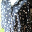 Gap Medium Snowflake Long Sleeve Collared Button Pajama Top Navy Blue Polyester