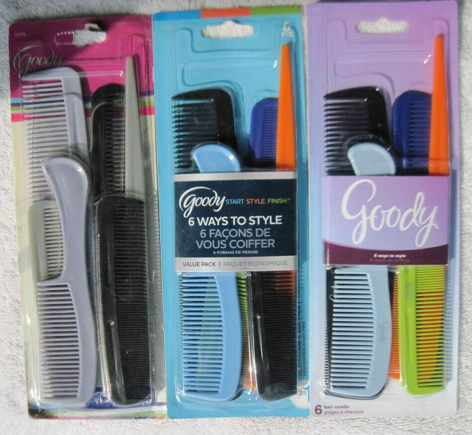 Goody Value 6 Pack Plastic Multi Hair Super Comb Set All Purpose Style Detangle