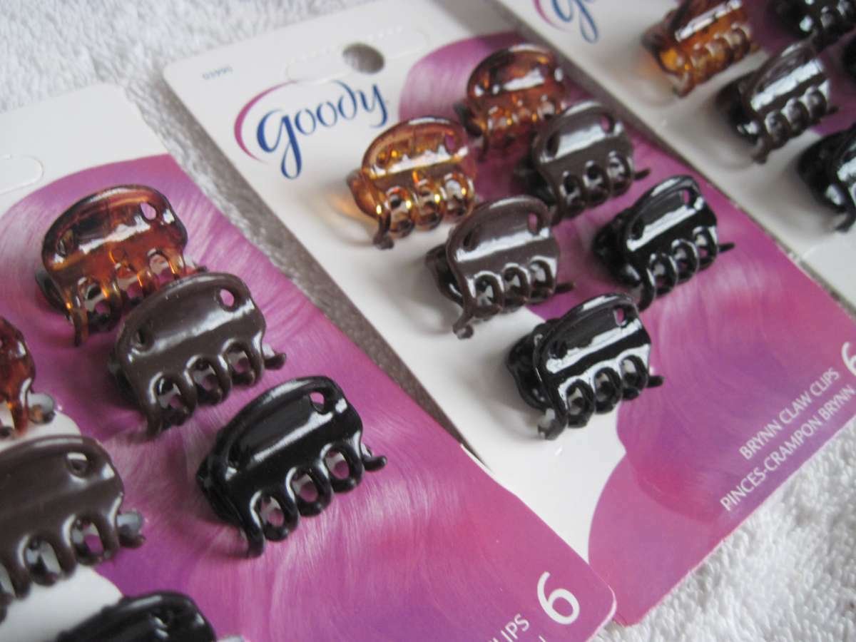 6 Goody Brynn Plastic Claw Clips Black Browns Small Mini Tiny Hair Jaw Holes