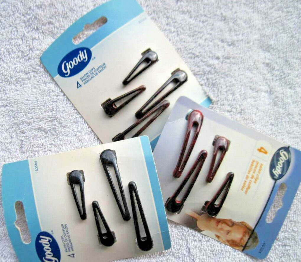 4 Goody Plastic Salon Clips Spring Backs Secure Hair Section Dark Black Red 2002