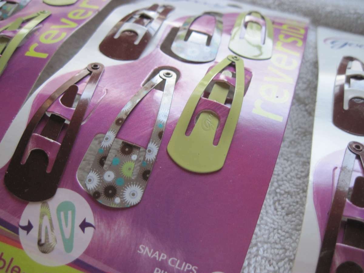 6 Goody Reversible Double Sided Snap Hair Clips Flowery & Solid Brown White