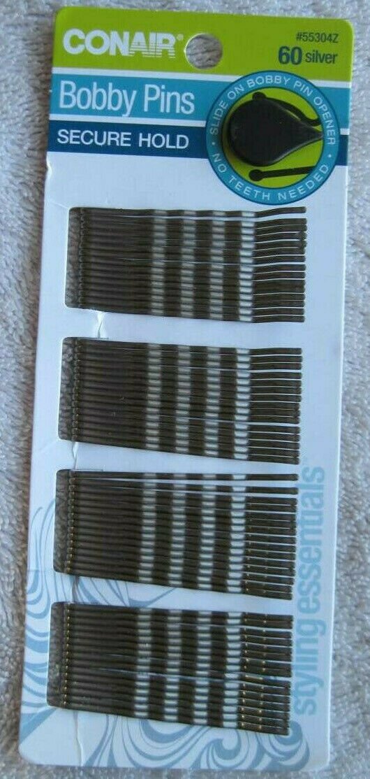 60 Conair Silver Secure Hold Style Stay Tight Bobbies Bobby Slide Hair Pins Open