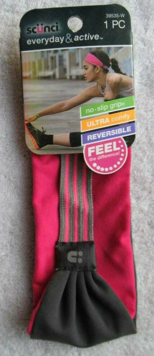 Scunci Everyday & Active Pink Gray No Slip Headwrap Wide Soft Fabric Head Band