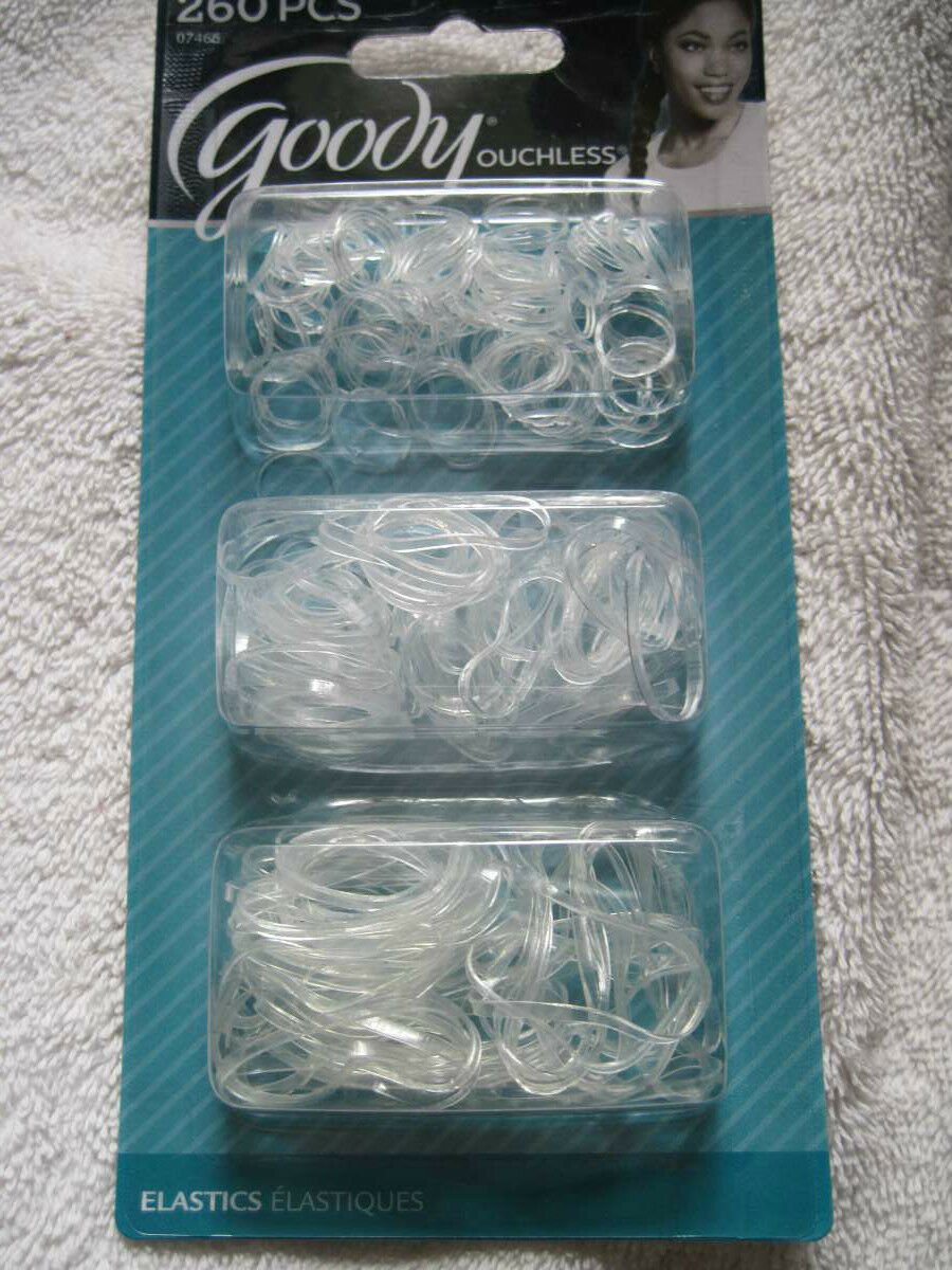 260 Goody Value Pack Clear Ouchless No Metal 3 Sizes Poly Elastic Hair Bands
