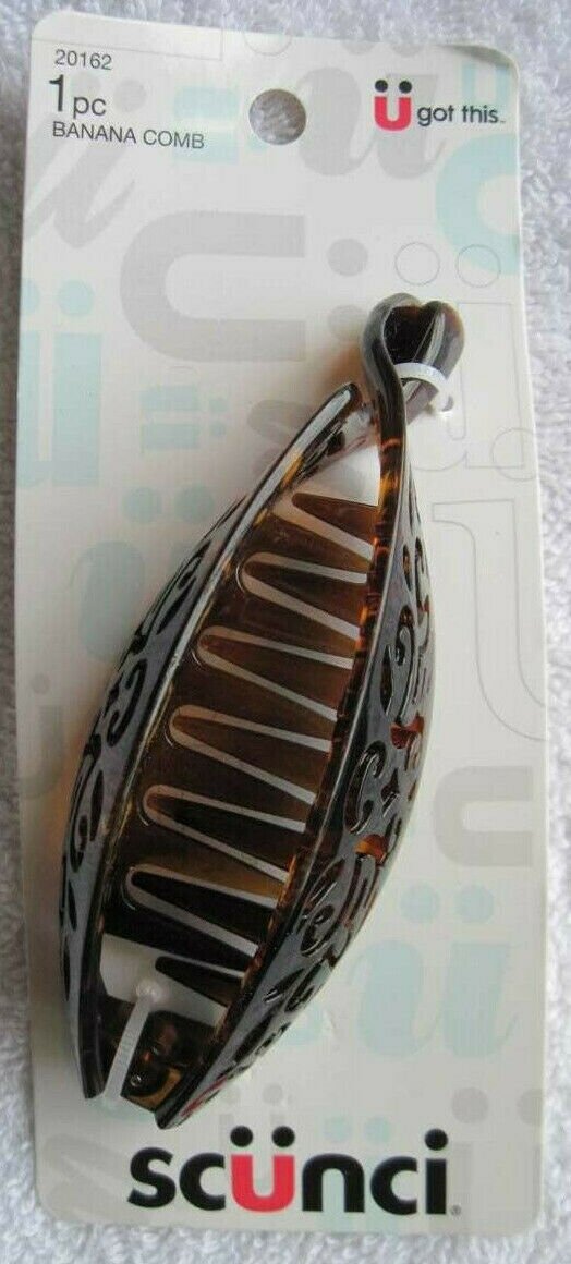 Scunci Design Tortoise Plastic Secure Hinged Open Banana Comb Hair Barrette Clip