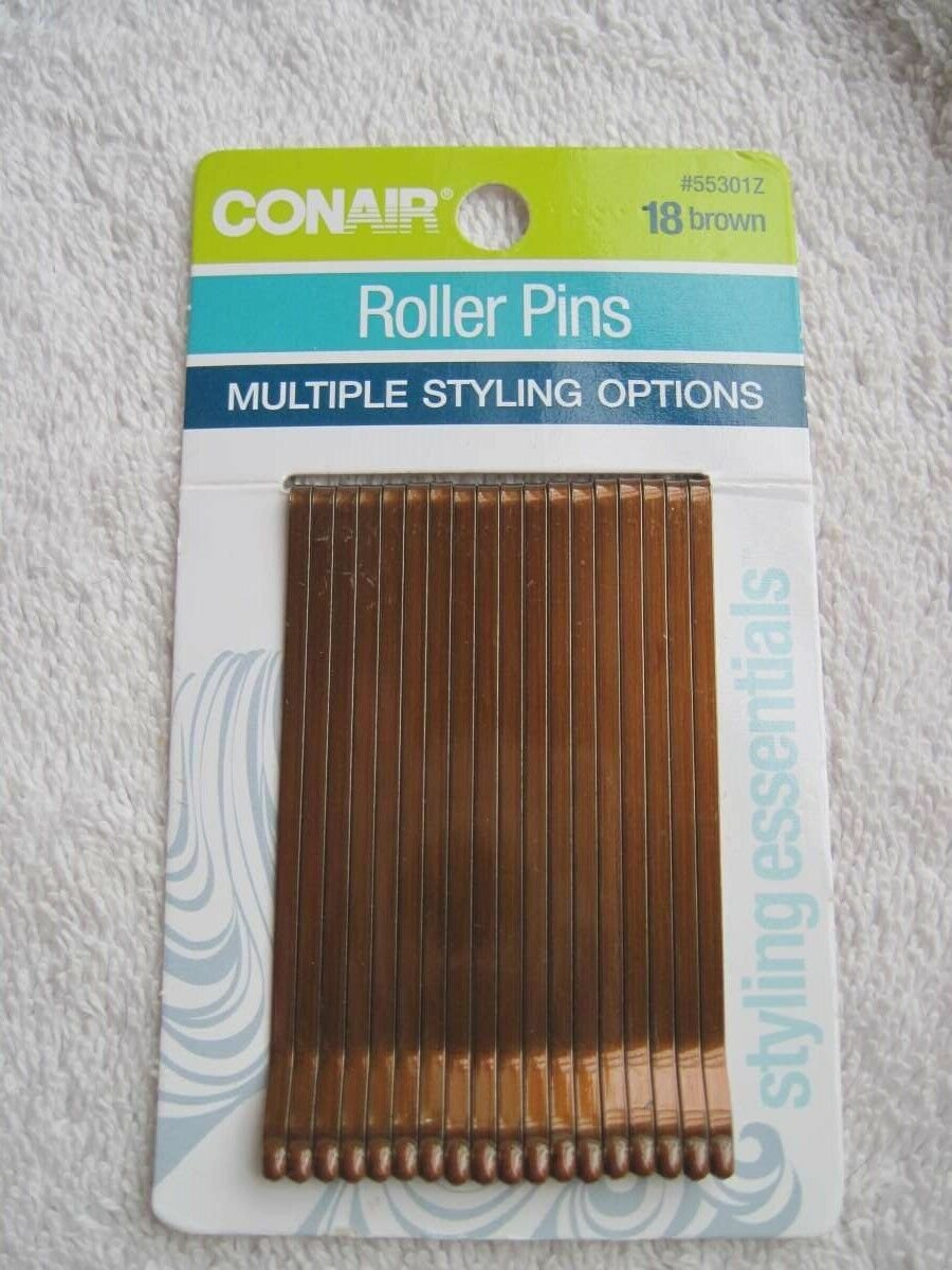 18 Conair Brown Roller Pins Flat Wide Metal Bobby Slides Bronze Brunette Styling