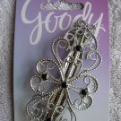 Goody Rhinestone Silver Metal Hair Barrette Clip Fancy Vine Curls Black Gems