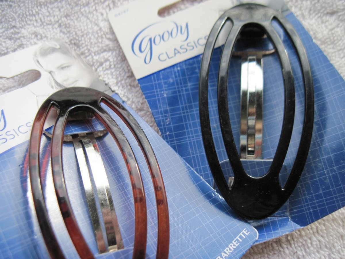 Goody Plastic Open Double Oval Black Tortoiseshell Brown Hair Barrette Metal