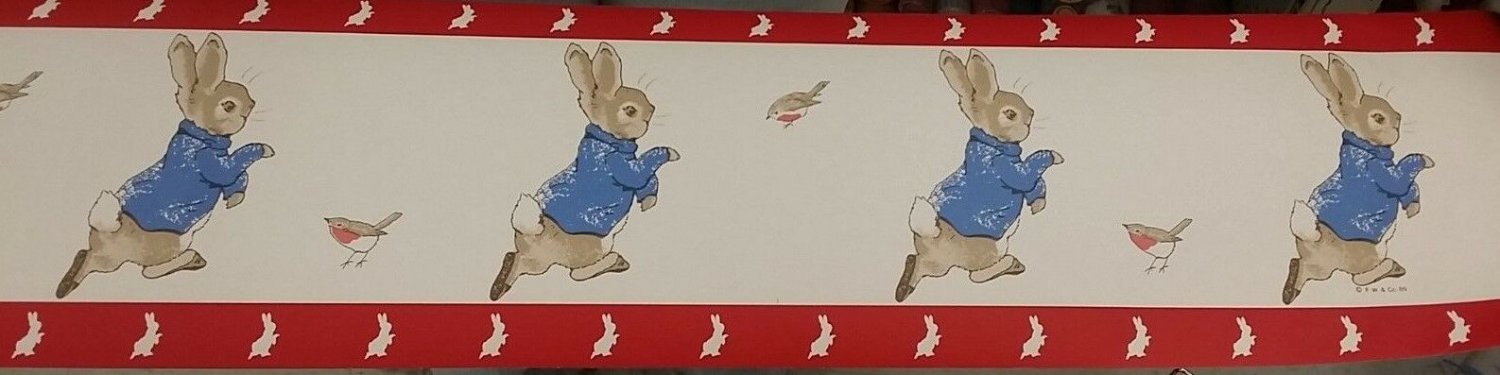 Beatrix Potter Themed Wallpaper Border Red Edge PrePasted 5 Yd Roll Peter Rabbit