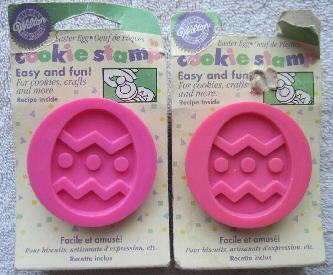 2 Wilton Easter Egg Cookie Stamp Plastic 1997 Decorating Stampers Baking Crafts