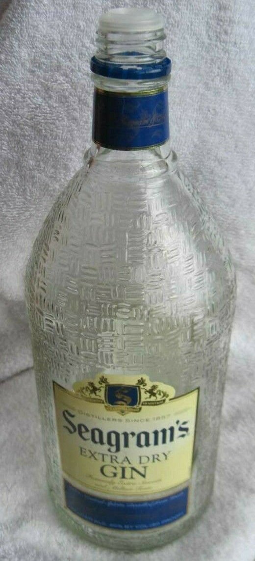 Empty Clear Iridescent Hatch Pattern Glass 1.75 L Seagram's Extra Dry Gin Bottle