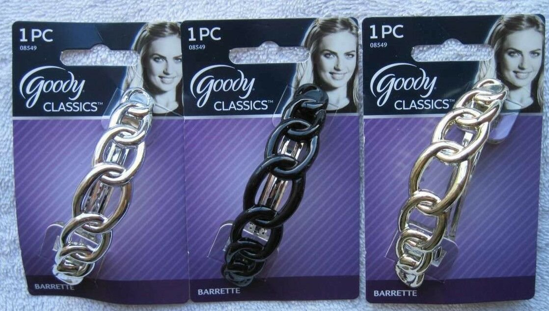 Interlocking Rings Goody Plastic Hair Barrette Metal Back Silver Gold Black Ring