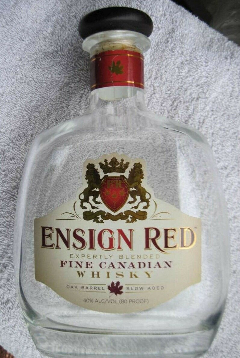 Empty 750ml Ensign Red Canadian Whisky Thick Heavy Clear Glass Bottle Wood Cork